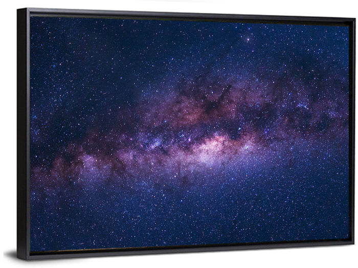 Violet Blue Milky Way Galaxy Wall Art as a framed canvas