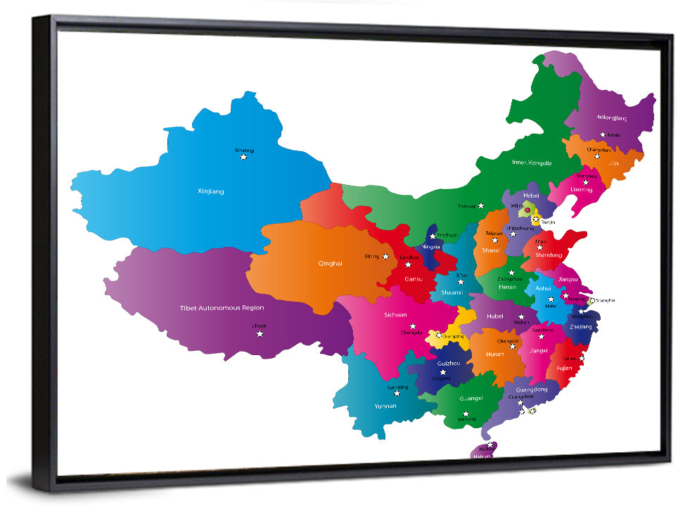 Colorful China Provinces Map Wall Art