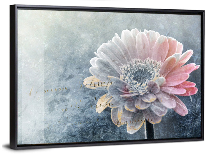 Winter Gerbera with Golden Script Wall Art as a framed canvas