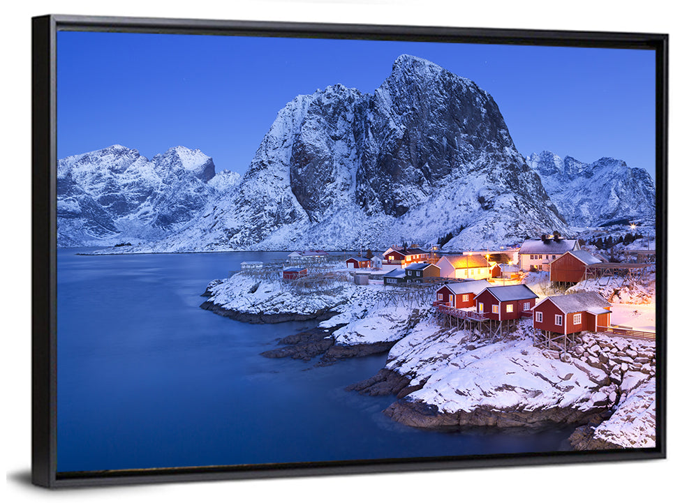 Hamnøy Red Cabins at Winter Dusk Wall Art