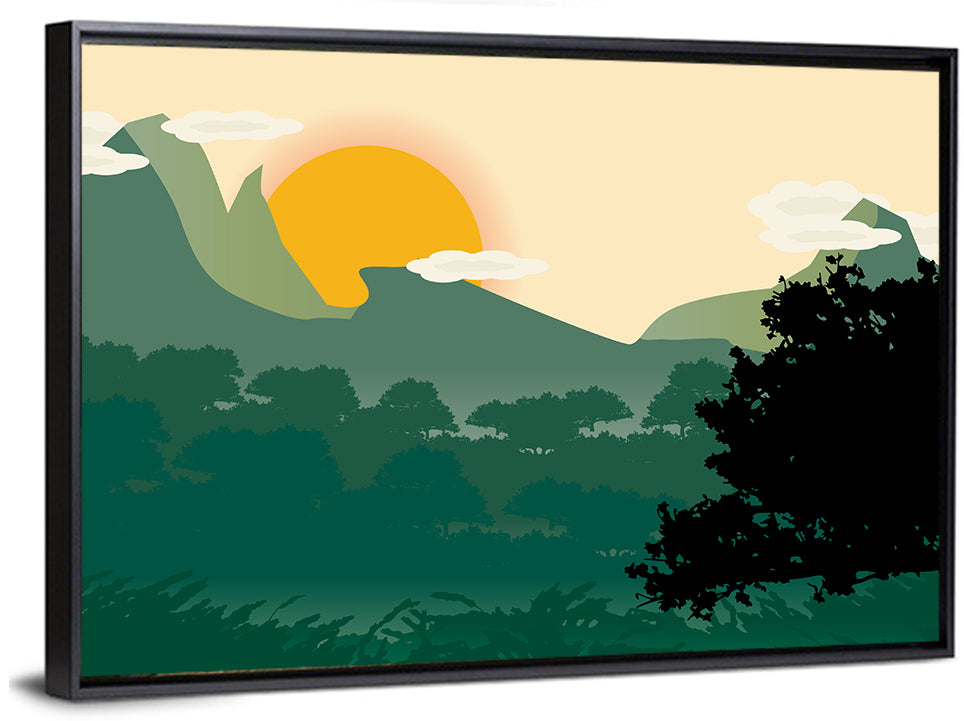 Geometric Mountain Forest Sunrise Wall Art