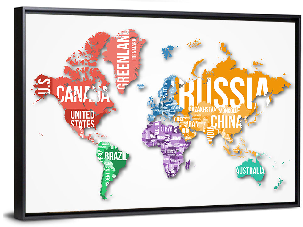 Colorful Country Name World Map Wall Art