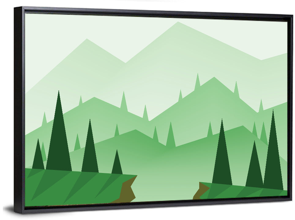 Misty Green Hills Illustration Wall Art