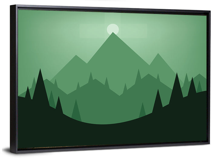 Geometric Mountain Sunset Illustration Wall Art as a framed canvas