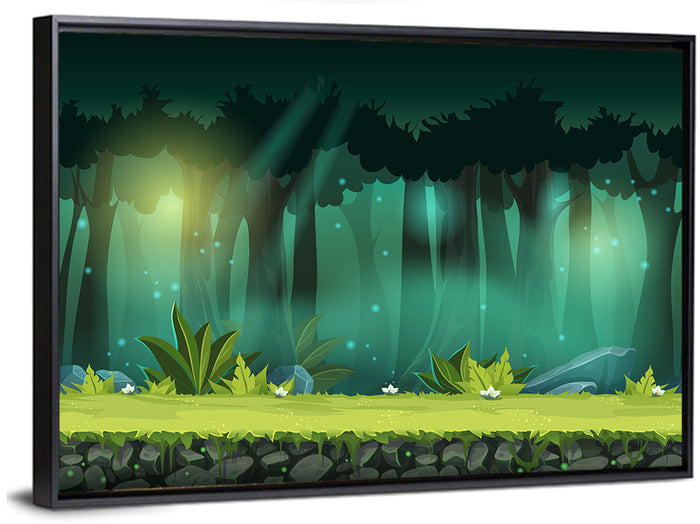 Enchanted Digital Forest Landscape Wall Art as a framed canvas