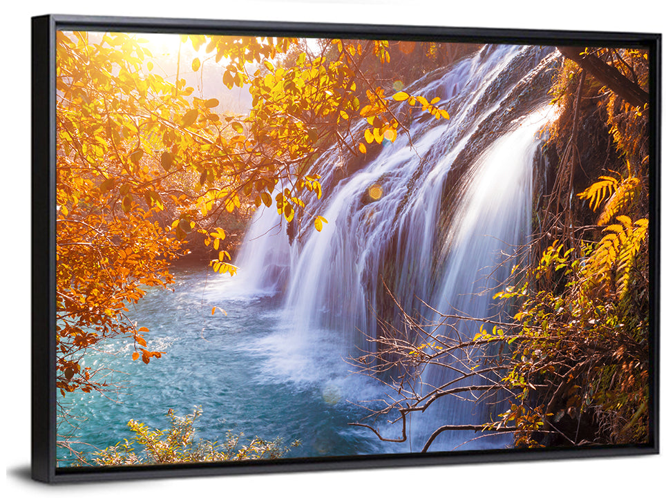 Golden Hour Waterfall in Autumn Forest Wall Art