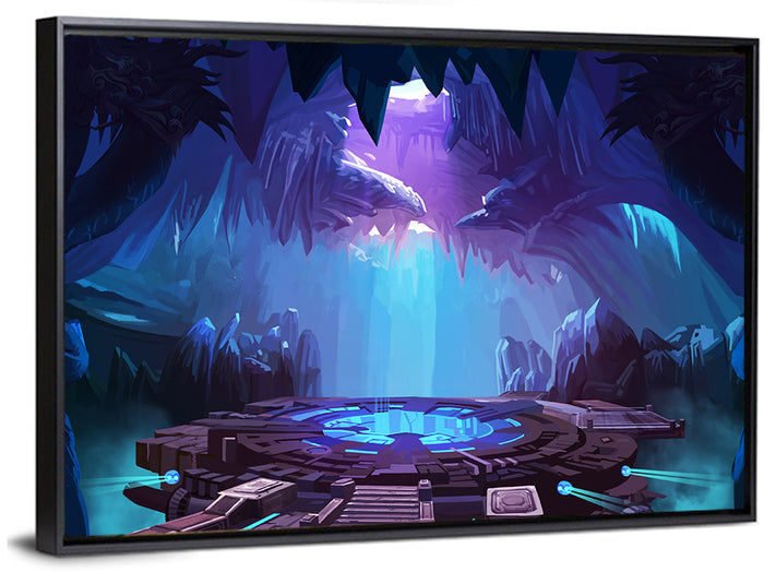 Alien Cave with Glowing Portal Wall Art as a framed canvas