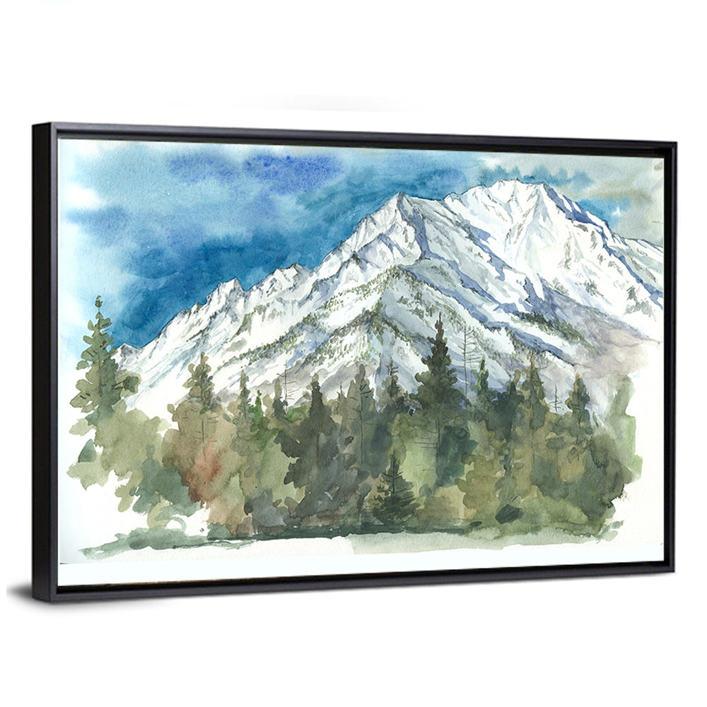 Snowy Mountain Watercolor Wall Art