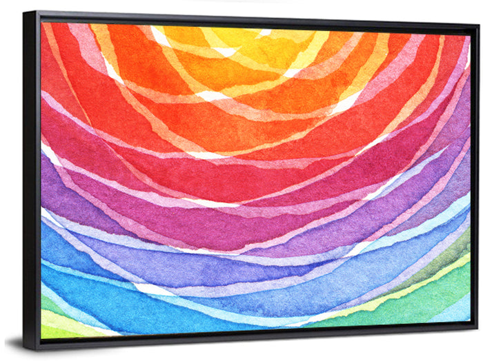 Radiant Rainbow Watercolor Arcs Wall Art as a framed canvas