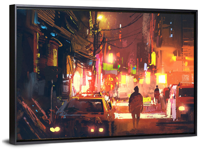 Old Street Lights at Night Wall Art as a framed canvas