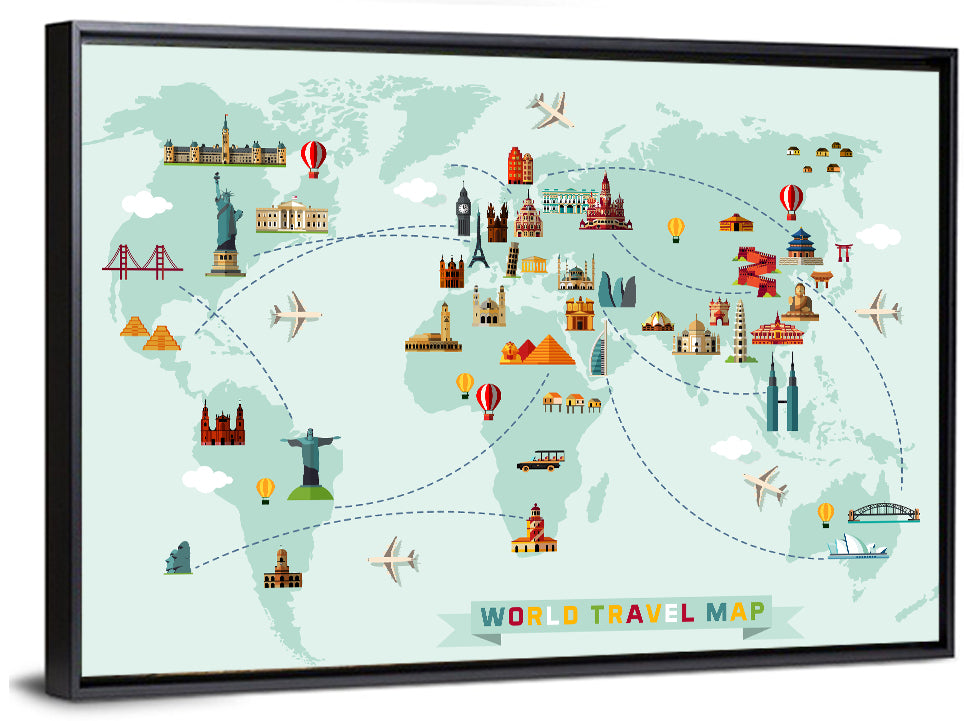 World Travel Map Illustration Wall Art