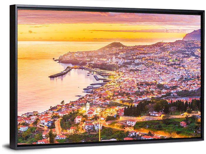 Funchal Harbor at Golden Hour Wall Art as a framed canvas