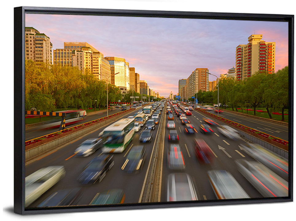 Beijing Sunset Traffic Streaks Wall Art