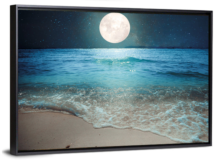 Full Moon Over Beach Wall Art as a framed canvas