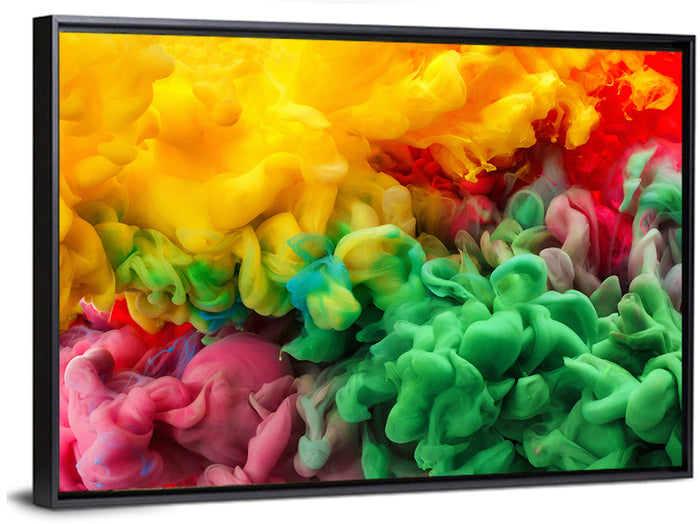 Vibrant Underwater Ink Cloud Abstract Wall Art as a framed canvas