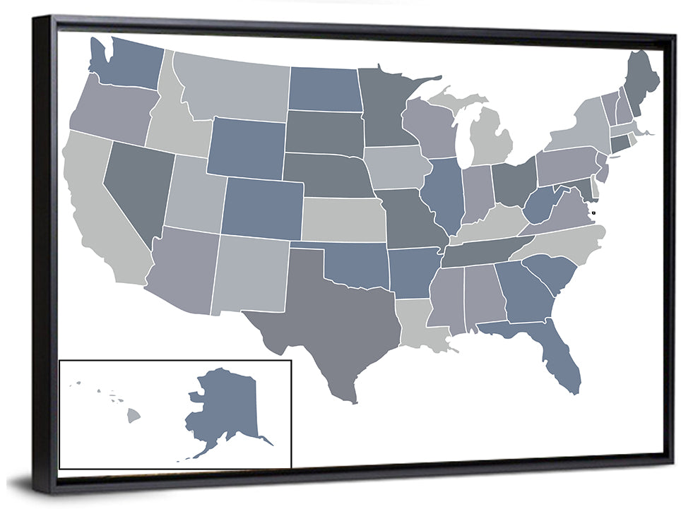Minimalist USA Map in Blue and Grey Wall Art