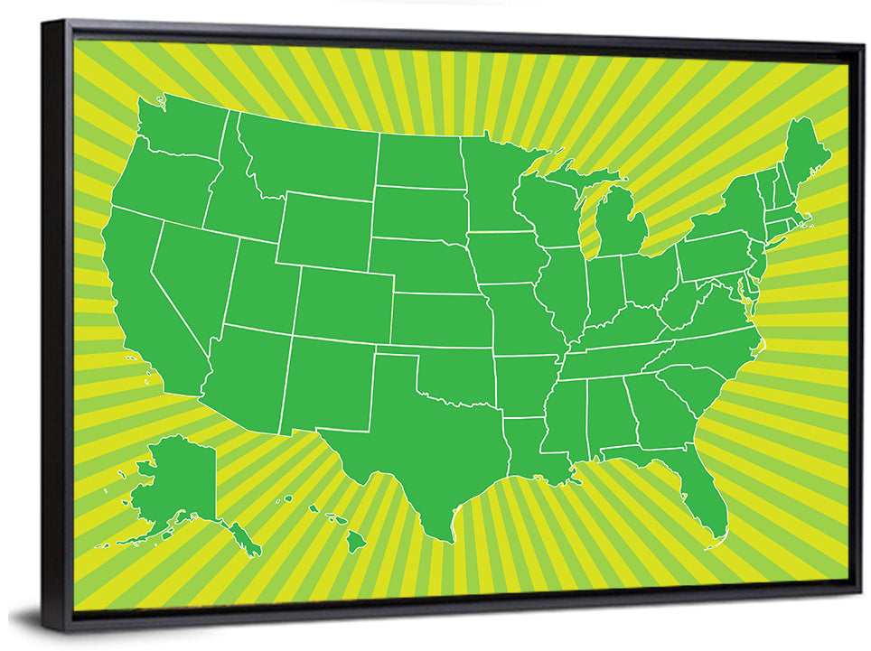 Green Sunburst USA Map Wall Art