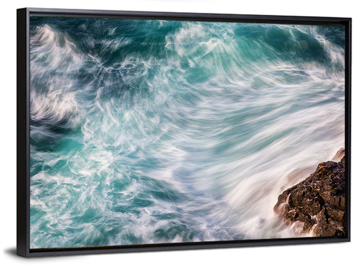 Silky Teal Ocean Waves Wall Art as a framed canvas