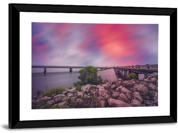 Amelia Island Sunset Bridge Wall Art as a framed print