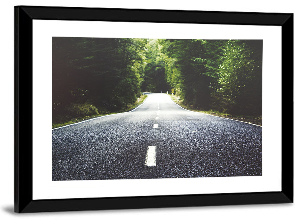 Summer Forest Road with Yellow Sign Wall Art