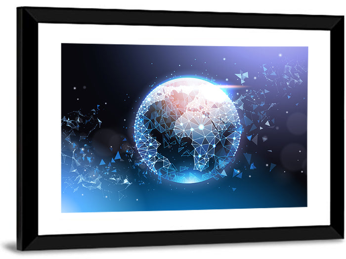 Wireframe Globe Network Wall Art as a framed print