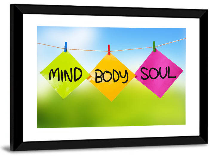 Mind Body Soul Paper Trio Wall Art as a framed print