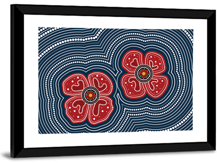 Aboriginal Poppy Duo Wall Art as a framed print