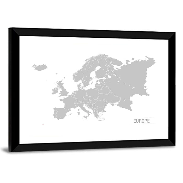 Gray Europe Outline Map Wall Art as a framed print