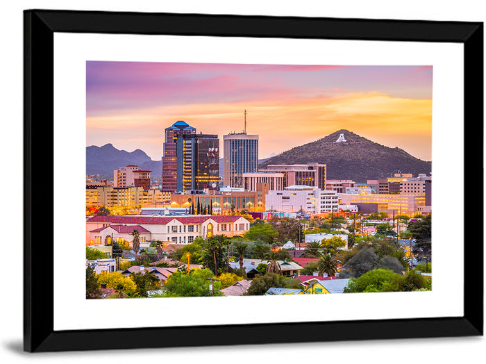 Tucson Skyline at Golden Hour Wall Art as a framed print