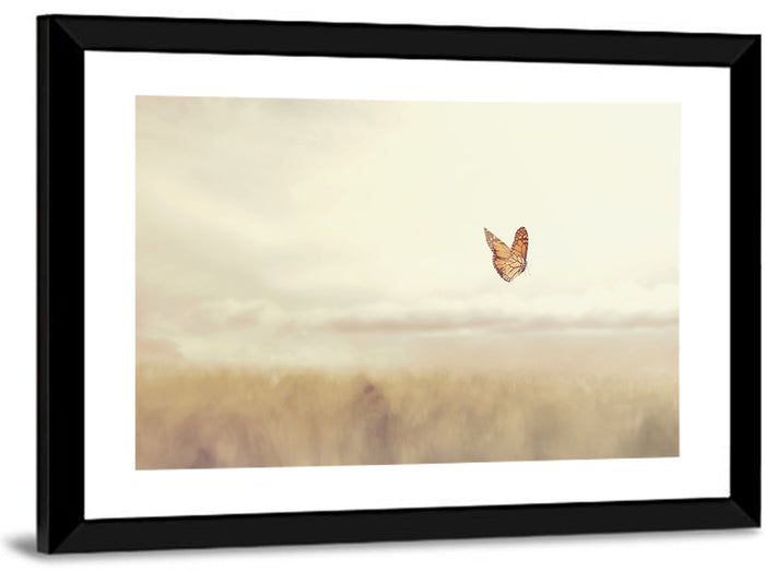 Monarch Over Beige Field Wall Art as a framed print