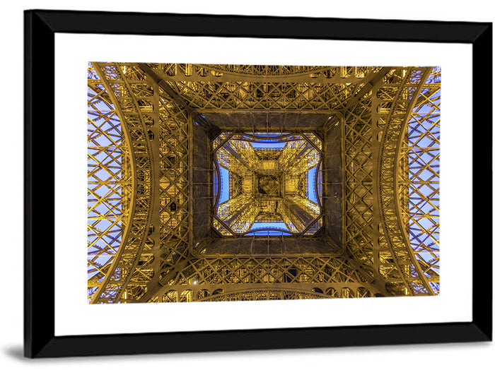 Eiffel Tower Lattice at Dusk Wall Art as a framed print