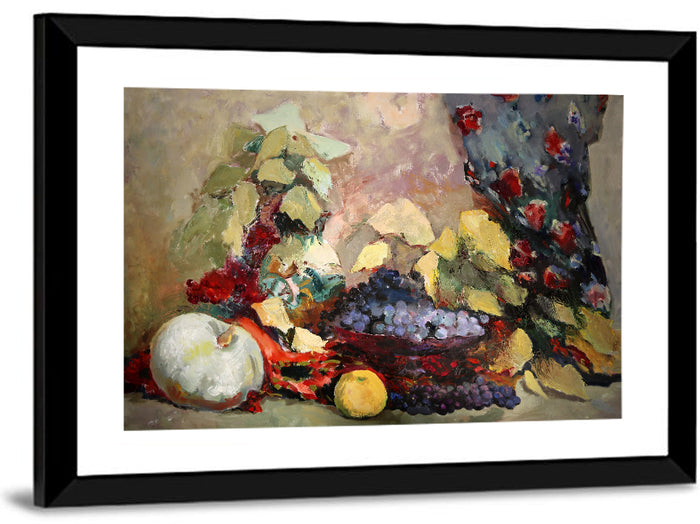 Grapes and Melon Still Life Wall Art as a framed print