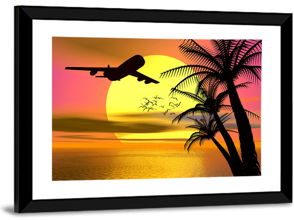 Wide-body Airplane Over Caribbean Dusk Wall Art