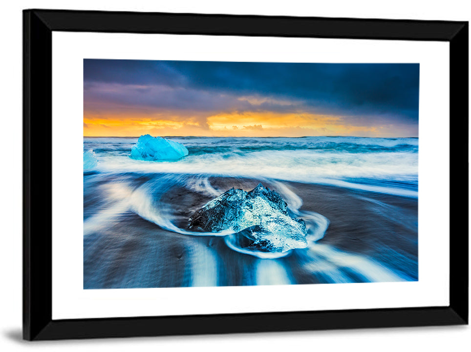 Diamond Beach Ice at Dusk Wall Art