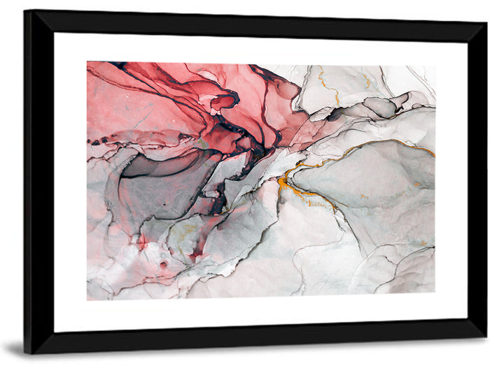 Pink Gray Marble with Gold Veins Wall Art as a framed print