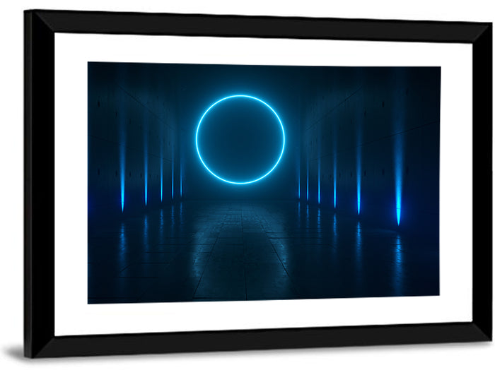 Glowing Neon Corridor Wall Art as a framed print
