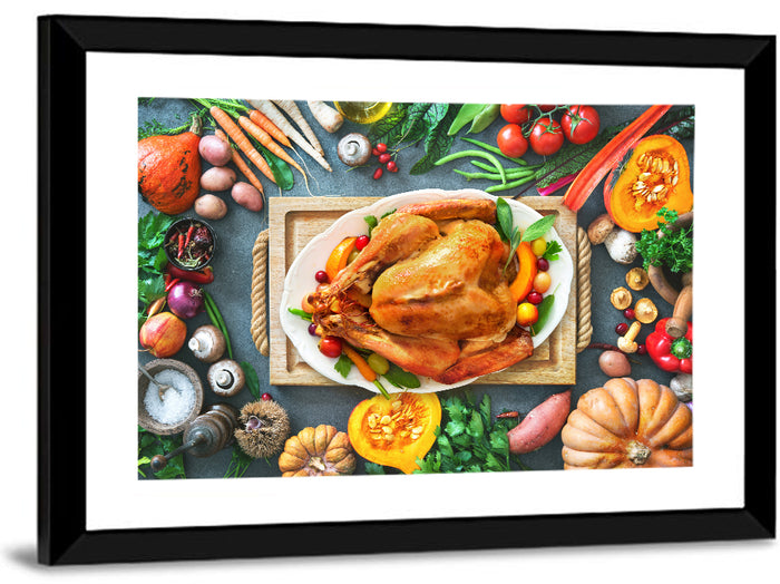 Harvest Roast Turkey Centerpiece Wall Art as a framed print