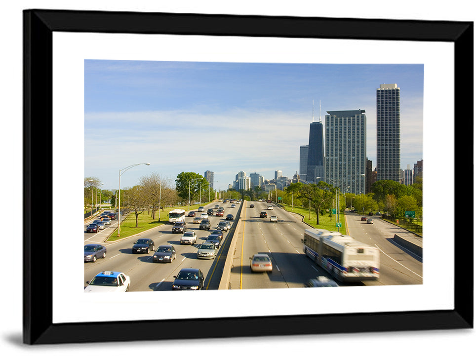 Chicago Expressway Toward Downtown Skyline Wall Art