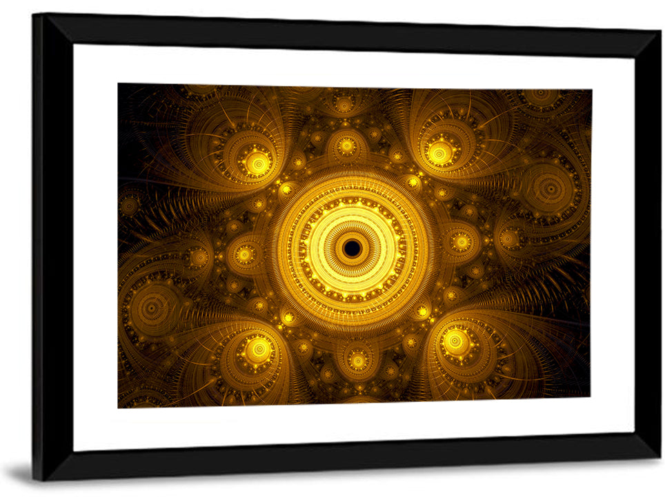 Golden Fractal Mandala Wall Art