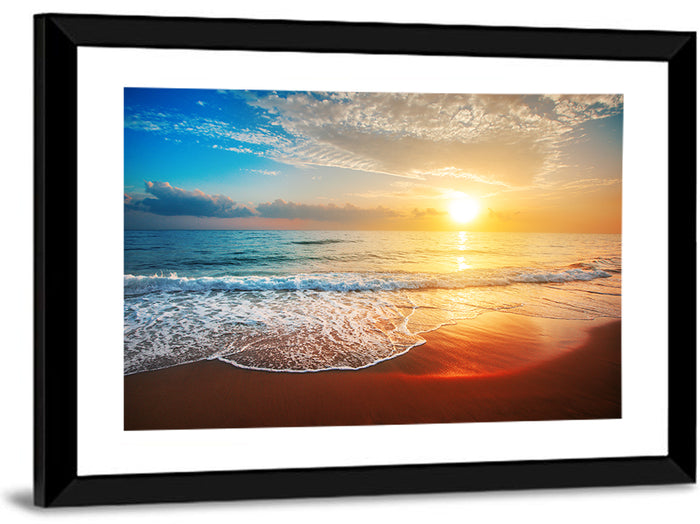 Golden Sea Sunset Wall Art as a framed print