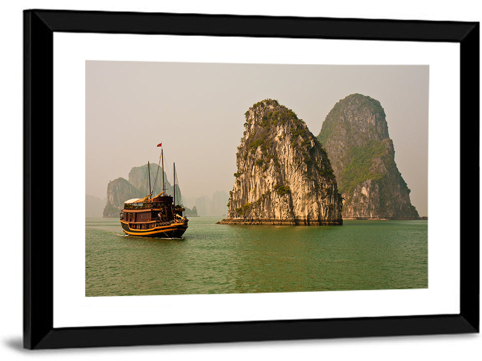 Ha Long Bay Junk Boat and Karst Cliffs Wall Art