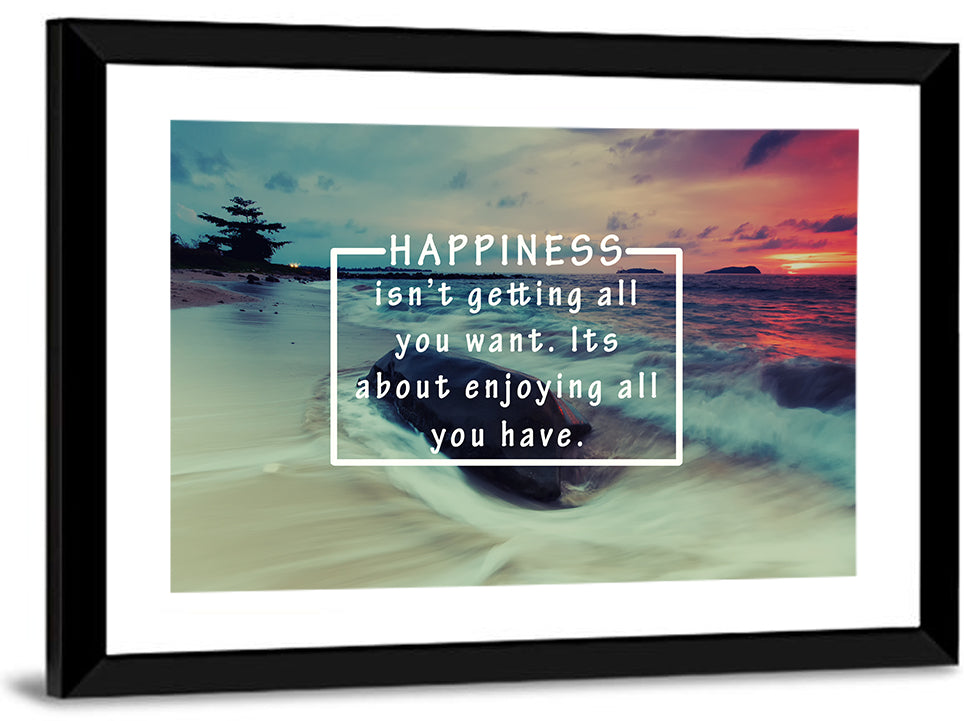 Happiness Quote on Sunset Beach Wall Art