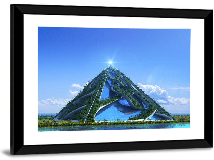 Glassy Pyramid with Gardens Wall Art as a framed print