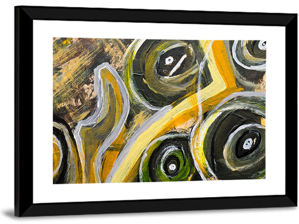 Impasto Swirl Circles in Yellow and Black Wall Art