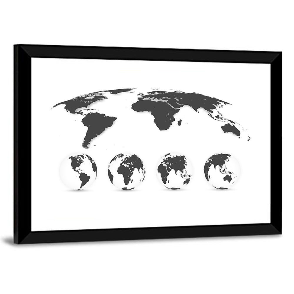 Stylized World Map and Globe Icons Wall Art