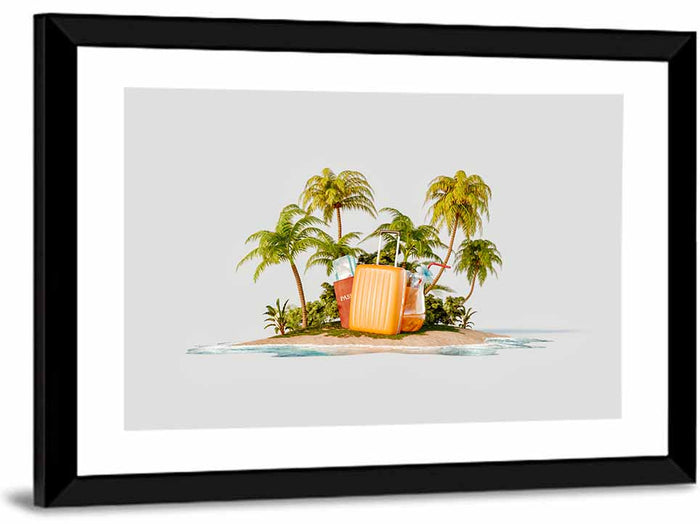 Tropical Island Vacation Illustration Wall Art as a framed print