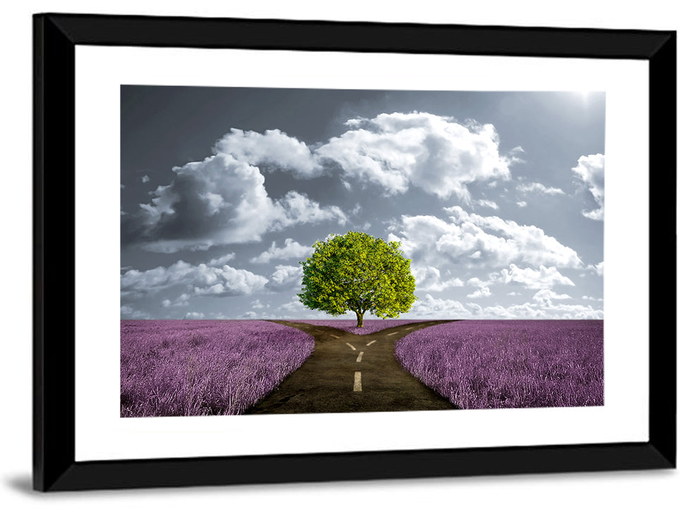 Lavender Field Crossroads with Lone Tree Wall Art