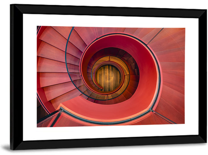Red Spiral Staircase Wall Art as a framed print
