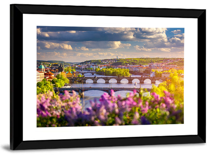 Prague Vltava Bridges in Spring Light Wall Art as a framed print