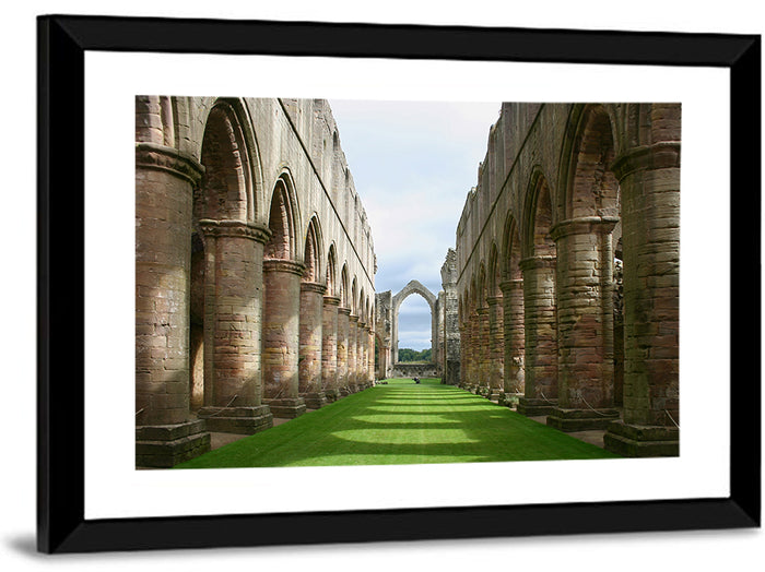 Fountains Abbey Ruins Grassy Nave View Wall Art as a framed print